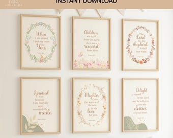 Kids Bible Verse Wall Art Set of 6 Girls Room Decor Christian Wall Decor Girl Bible Nursery Printable Scripture Poster Religious Artwork