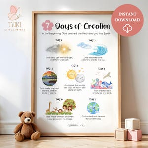 7 Days of Creation Wall Art Kids Christian Wall Art Scripture Poster Bible Art Print God Art Sunday School for Kids Christian prints