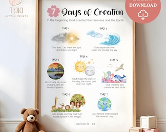 7 Days of Creation Wall Art Kids Christian Wall Art Scripture Poster Bible Art Print God Art Sunday School for Kids Christian prints