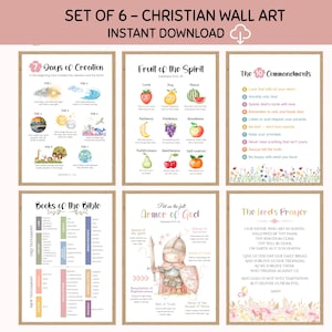 Armor of God Fruit of the Spirit The 10 commandments Scripture Poster Bible Art Print Christian wall art Christian Poster Sunday school kids