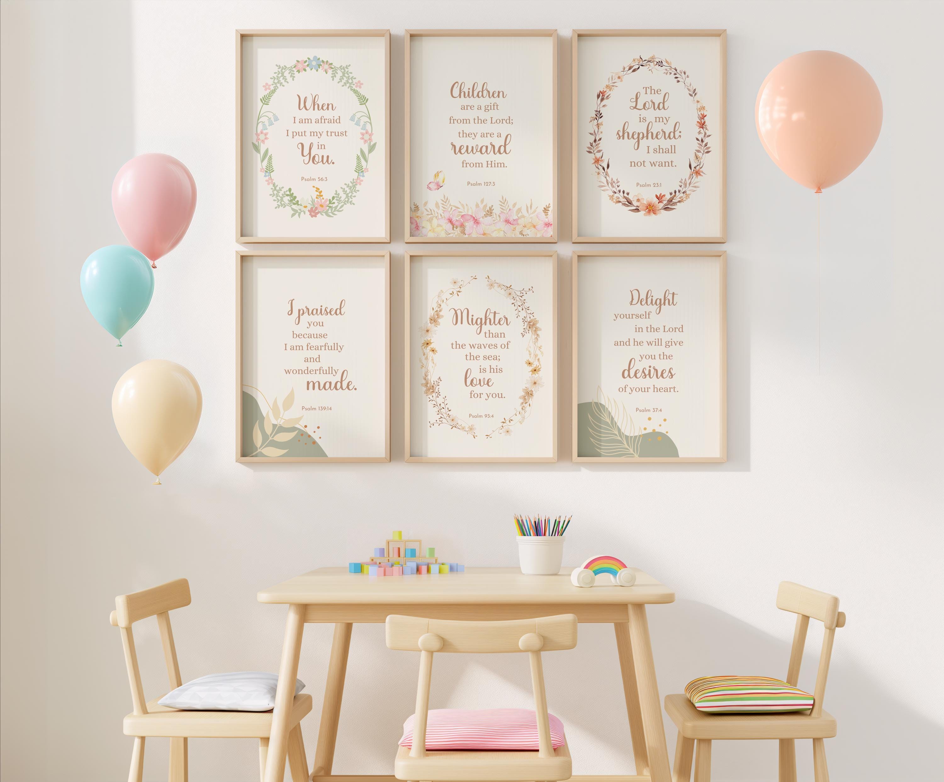 Kids Bible Verse Wall Art Set of 6 Girls Room Decor Christian Wall ...
