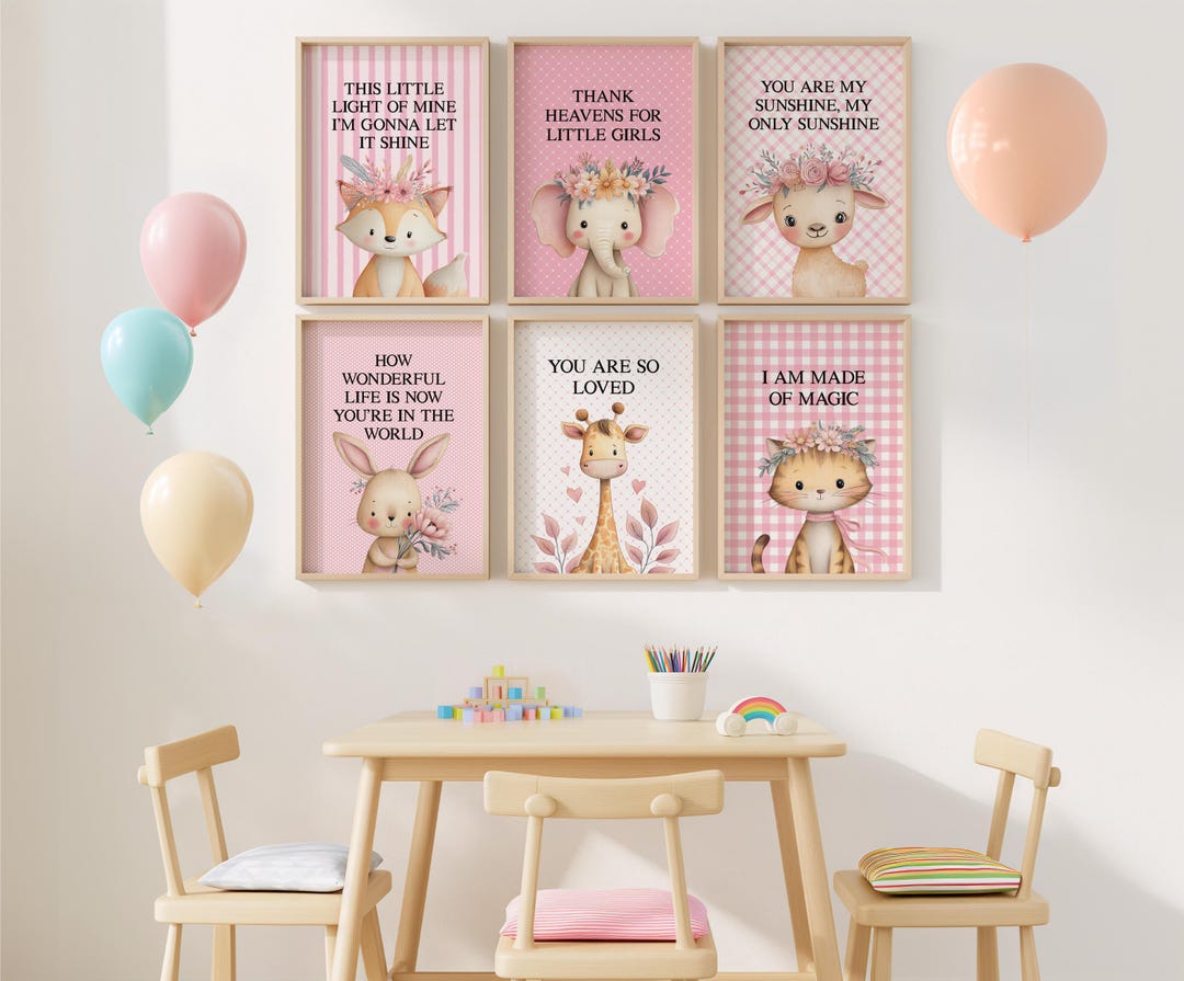 Set of 6 Nursery Girl Decor, Nursery Girl Wall Art, Nursery Animal ...