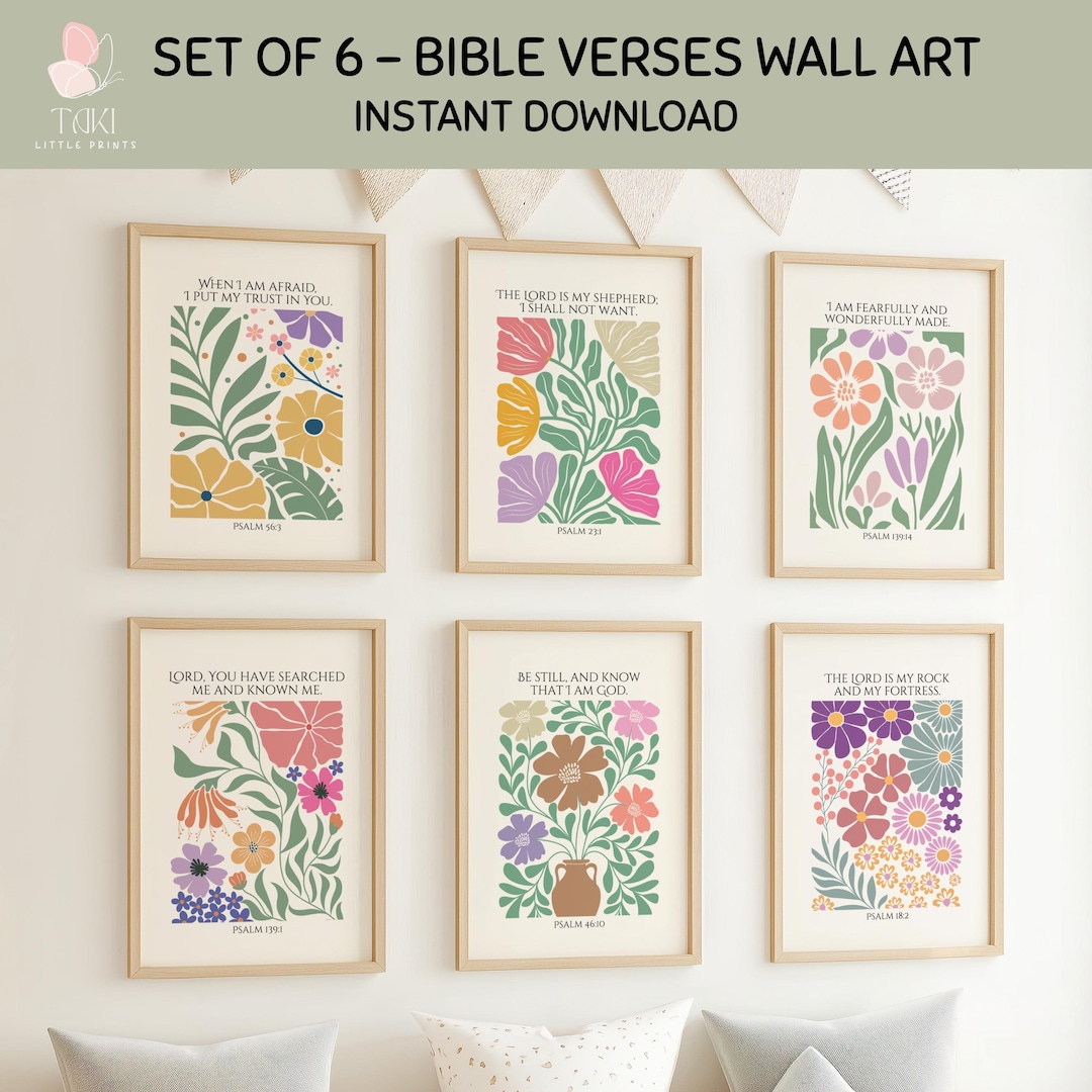 Kids Bible Verse Wall Art Set of 6 Girls Room Decor Christian Wall ...