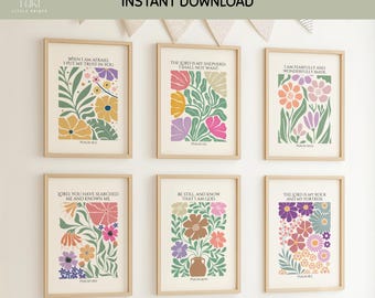 Kids Bible Verse Wall Art Set of 6 Girls Room Decor Christian Wall Decor Girl Bible Nursery Printable Scripture Poster Religious art prints