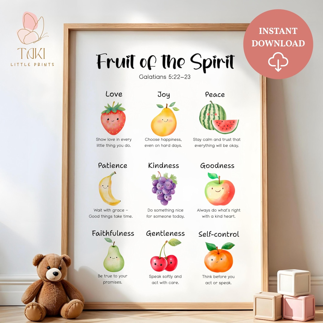 Fruit of the Spirit Art Print Kids Christian Wall Art Scripture Poster ...