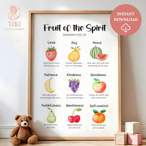 Fruit of the Spirit Art Print Kids Christian Wall Art Scripture Poster Bible Art Print God Art Fruit Wall Art for Kids room decor christian