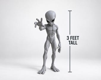 Statua di alieno grigio alta 91 cm, oggetto da collezione di fantascienza stampato in 3D da 91 cm, che si protende