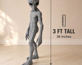 3 Foot Tall Gray Alien, 3D Printed Sci-Fi Decor, UFO Halloween Display