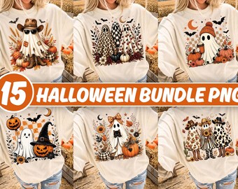 Halloween Ghost PNG Bundle Spooky Season Shirt Design Cute Pumpkin Trendy Fall Autumn Sublimation Digital Download