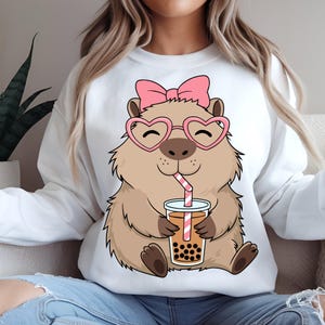 Kawaii Capybara Bubble Tea PNG: Anime Coquette Clipart (Digital Download)