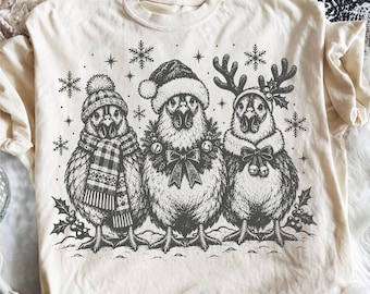 Christmas Chicken PNG SVG, Vintage Xmas Chicken Sublimation, Cute Holiday Chicken Shirt Design, Christmas Farm Digital Download