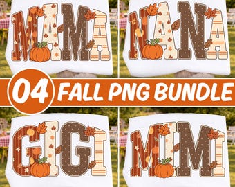Paquete PNG Retro Mama Otoño Diseño de Camiseta Acogedora Nana Mimi Gigi Otoño Calabaza Especiada Familia Sublimación Descarga Digital