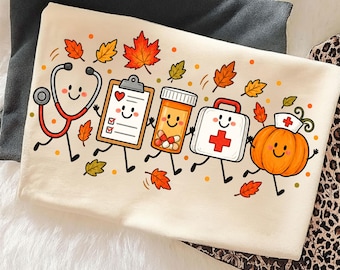 Fall Nurse PNG, Thanksgiving Nurse PNG, Cute Nurse Doodles, Spooky Nurse Pumpkin Sublimation, Autumn Digital Download