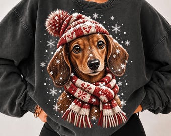 Christmas Dachshund PNG, Cute Wiener Dog Sublimation, Xmas Doxie Holiday Design, Christmas Dog PNG, Funny Winter Holiday Digital Download