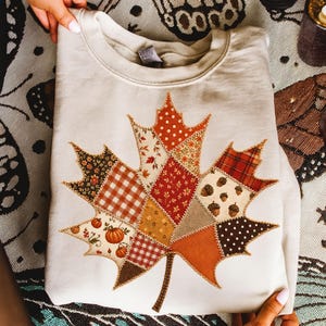 Faux Patchwork Fall Leaf PNG | Trendy Thanksgiving Shirt Design |  Autumn Sublimation Shirt Graphic |  Digital Download