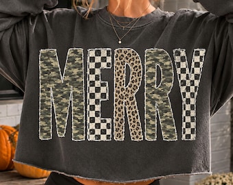 Camo Merry Christmas PNG | Leopard Checker Lettering | Trendy Christmas PNG  | Cute Holiday Sublimation | Distressed Xmas Digital Download
