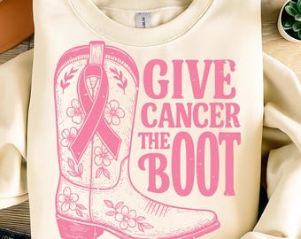 Dale una patada al cáncer de mama PNG, Concientización sobre el cáncer de mama PNG, Regalo de apoyo contra el cáncer, PNG inspirador, Sublimación floral rosa con botas vaqueras