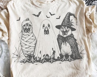 Vintage Halloween Chicken PNG SVG Funny Spooky Season Shirt Design Cute Ghost Witch Sublimation Graphic Digital Download