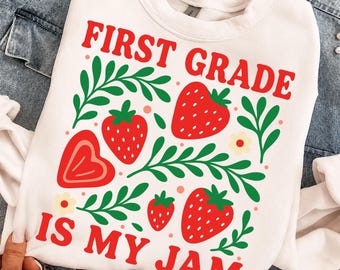 1st grade is My Jam Strawberry PNG, Back to School Teacher Shirt Design, First Day of School Sublimation, Digital Download
