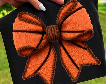 Faux Yarn Basketball Bow PNG, Game Day Basketball PNG, Crochet basketball Coquette Bow png, Basketball Season Png, Sports Mom Sublimation