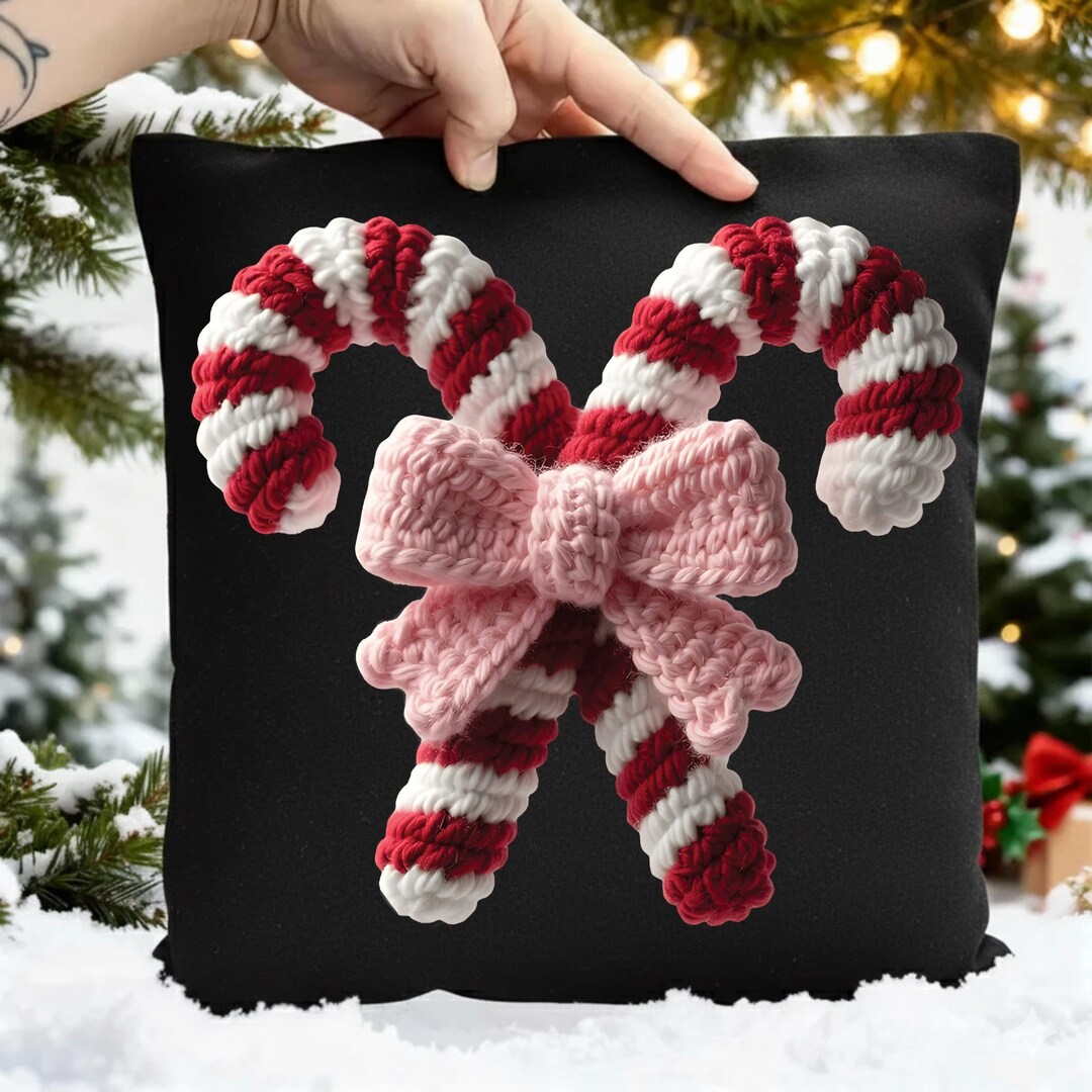Faux Yarn Candy Cane Png, Crochet Christmas Png, Latch Hook Yarn Png ...
