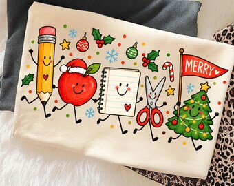 Christmas Teacher PNG, Cute School Doodles, Merry Teacher Xmas Sublimation, Winter Holiday Teacher Digital Download