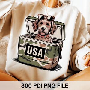 Hunting Dog Cooler PNG: USA Camo, Patriotic Clipart (Digital Download, 300 DPI, 4500x5400 px)