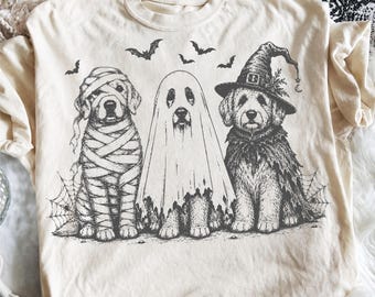 Vintage Halloween Dogs PNG SVG Funny Spooky Season Shirt Design Cute Ghost Witch Dog Sublimation Graphic Digital Download