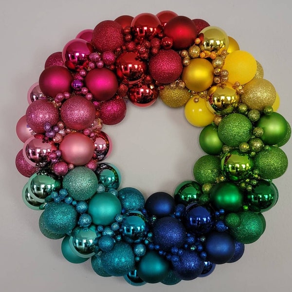 rainbow wreath, colorful wreath, multicolor wreath,ornaments wreath, wreaths for front door, baubles wreath,valentine's wreath, new year,