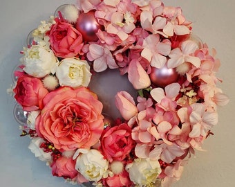 Baby Pink Rose Wreath: Shabby Chic Spring Decor (16x4 inches)