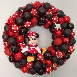 Minnie mouse wreath,wreath for front door,ornaments wreath,party decor,girl wreath,minnie mouse decor,