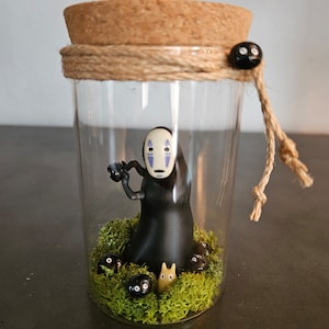 Mini terrarium,soot sprites, spirited away, no face,Hayao Miyazaki, studio ghibli, chihiro,moss garden,spirited away,mushroom  decor,