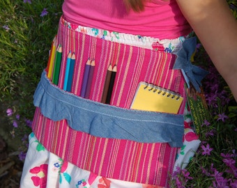 Upcycled Pink and Denim Stripped Artist Apron