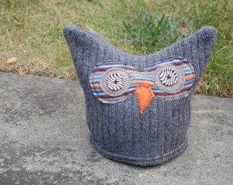 Upcycled Wool Felted Owl Hat