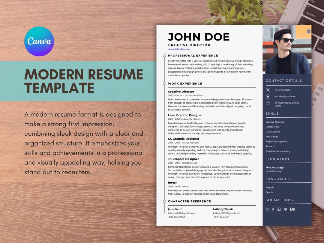 Modern Ats friendly Resume Template Editable in Canva Professional