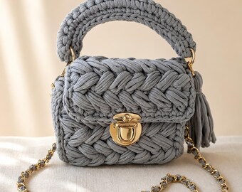 Handmade Crochet Handbag – Small Gray Bag for Women
