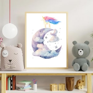 Children&#39;s room poster moon | Wall pictures | Baby room decoration |