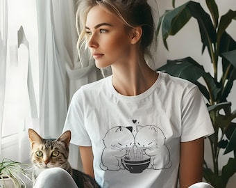 Camiseta Kawaii Ramen Cat 100% Algodón