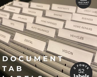 Printable Document Box Tab Labels, Folder Tab Labels for Document Storage, Memory Box Organizer, Instant Download