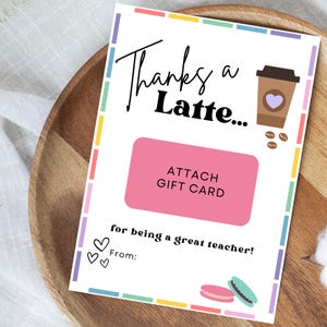 Porte-carte cadeau remerciement pour enseignant, téléchargement immédiat, modèle de carte-cadeau café, imprimable Merci enseignant, carte de remerciement pour enseignant