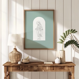 Blessed Virgin Mary Catholic Art Print, Catholic Wall Art Printable, Virgin Mary Minimal Digital Print, Jesus Mother, Sage Neutral Wall Art