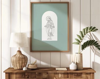 Blessed Virgin Mary Catholic Art Print, Catholic Wall Art Printable, Virgin Mary Minimal Digital Print, Jesus Mother, Sage Neutral Wall Art