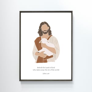 Boho Jesus Art, John 1:29 Behold the Lamb of God Bible Verse Wall Art, Jesus is the Lamb Printable Christian Wall Art