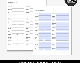 Printable Credit Card Information Tracker - Credit Card List, Card Tracker, Credit Card Log, Just In Case Binder, Instant Digital Download