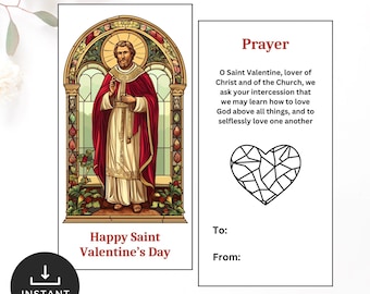 Printable Saint Valentine’s Day Card, Religious Catholic Valentine’s Day Card, Perfect for Valentine's Exchange, Saint Valentine Prayer Card