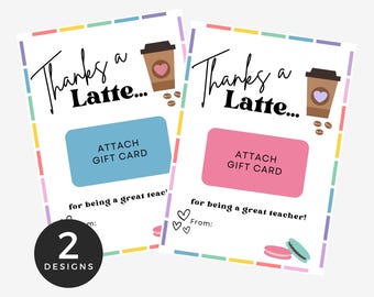 Waarderingskaart leraar eindejaar, afdrukbare koffie bedankkaarthouder, cadeaukaart bedankt voor een latte koffie, cadeau leraar koffie,