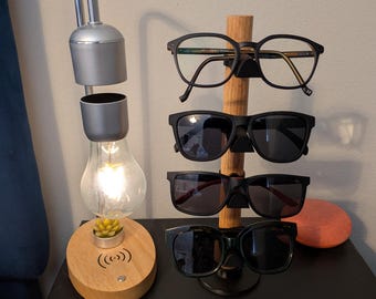 Oak Glasses Stand - Freestanding Eyewear Holder, Holds 4 Pairs