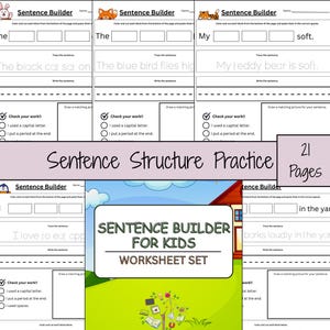 Printable Sentence Structure Worksheets | Grammar Practice for Kids | Simple Sentences | ELA Homeschool & Classroom Resource PDF