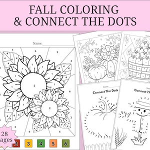 Fall Color by Number & Connect the Dot Printable Activities | Autumn Coloring Pages | Dot to Dot Activities for Fall | PDF Download