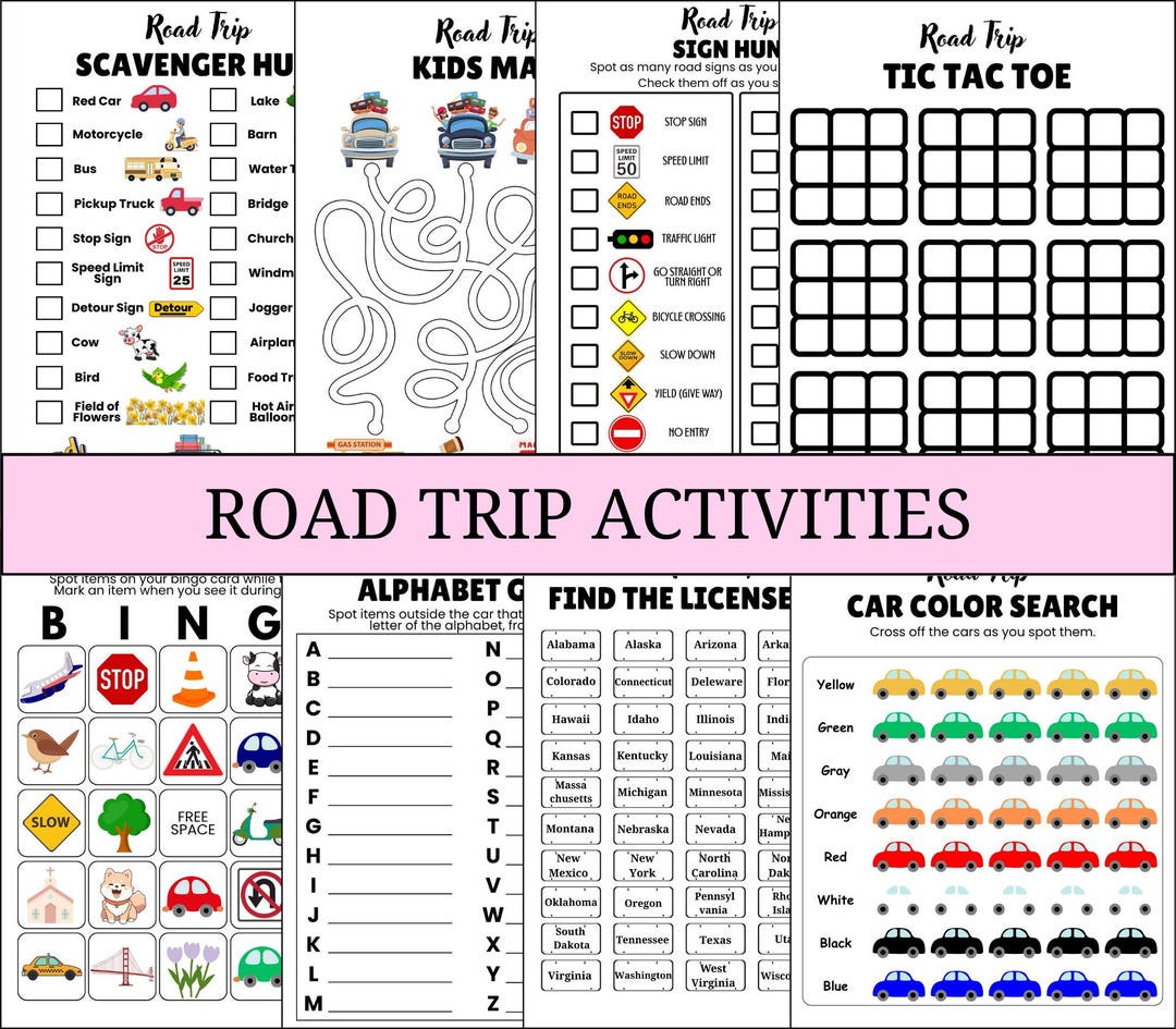 Road Trip Activities for Kids Printable Bundle | Travel Games ...